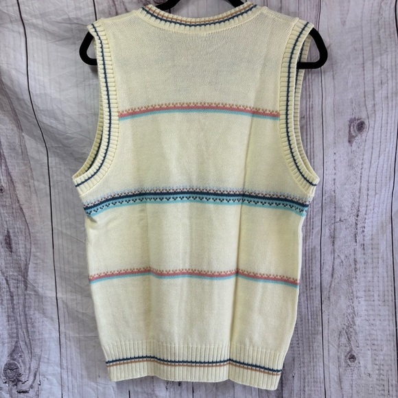 Vintage Knit Cream & Pastel Preppy Sweater Vest Medium NWT - Picture 4 of 6